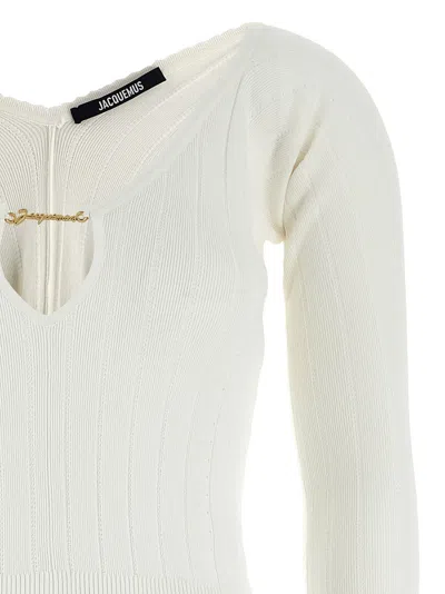 Jacquemus Matte White Ribbed Viscose T-shirt In White