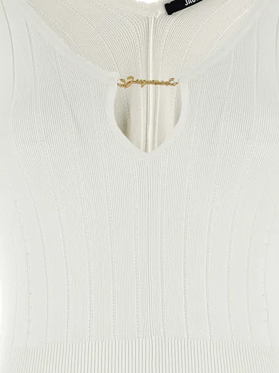 Jacquemus Matte White Ribbed Viscose T-shirt In White
