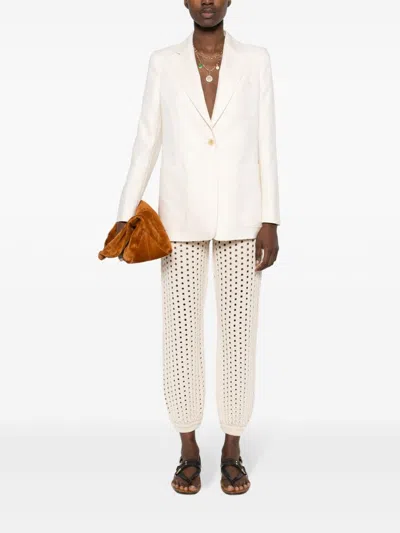 Max Mara Womens Sand Mosa Single-breasted Linen-cotton Blend Blazer In White