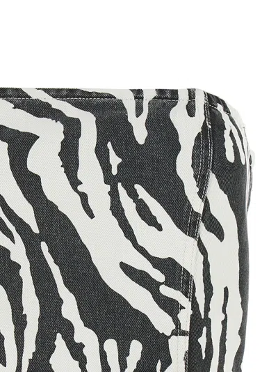 Rotate Birger Christensen Emili Zebra Print Organic Denim Tube Top In White/black