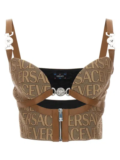 Shop Versace Top ' Allover' Capsule La Vacanza In Beige