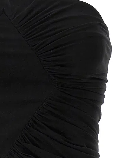 Saint Laurent Cupro Strapless Top With Ruched Asymmetric Hem In Black