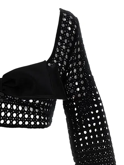 Giambattista Valli Cropped Macramé Bow Top Tops Black In Black