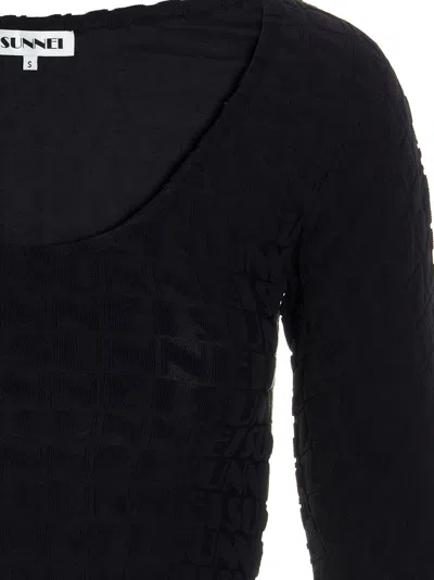 Sunnei Long-sleeved Blouse With Round Neck In Blue