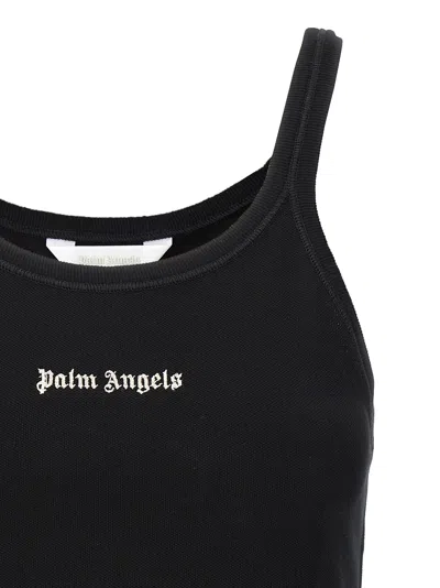 Palm Angels Black Cotton Cropped Top In White/black