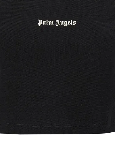 Palm Angels Black Cotton Cropped Top In White/black