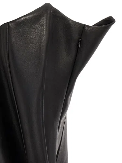 Monot Leather Strapless Fitted Mini Top In Black