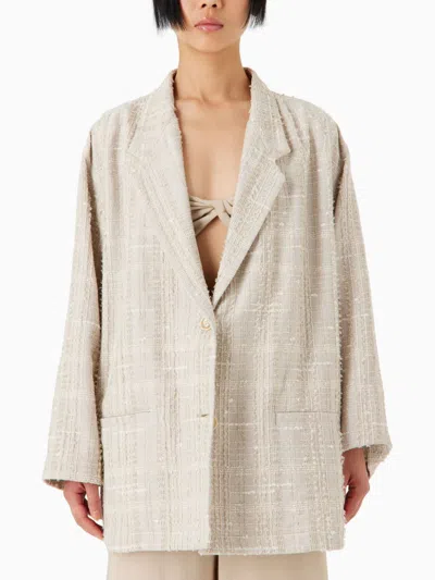 Shop Emporio Armani Cotton Single Breasted Blazer In Beige