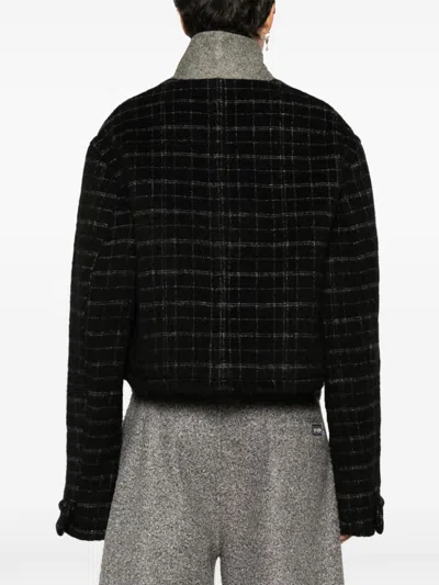 Etro Black Cropped Jacket With Embroidery And Check Motif In Wool Blend Woman In Black