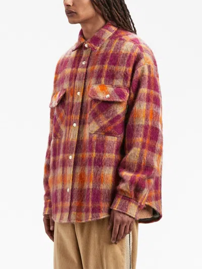 Palm Angels Virgin Wool Overshirt With Snap Buttons In Bordeaux