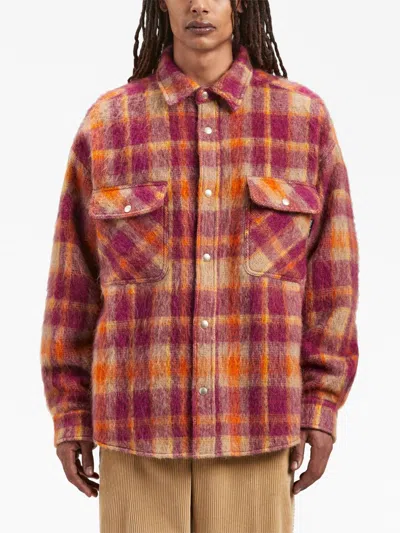 Palm Angels Virgin Wool Overshirt With Snap Buttons In Bordeaux