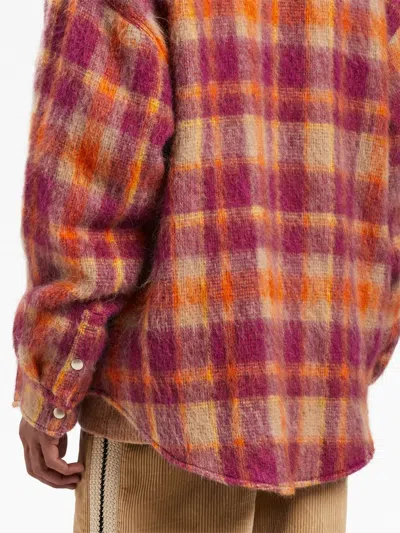 Palm Angels Virgin Wool Overshirt With Snap Buttons In Bordeaux