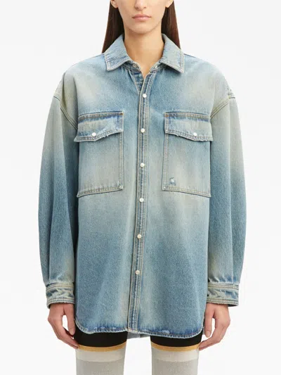 Shop Palm Angels Cargo Cotton Overshirt In Blue