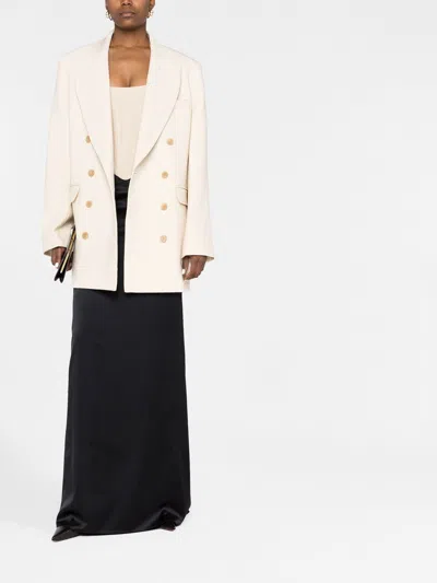 Khaite Nathan Double-breasted Blazer Jacket With Padded Shoulders In Black