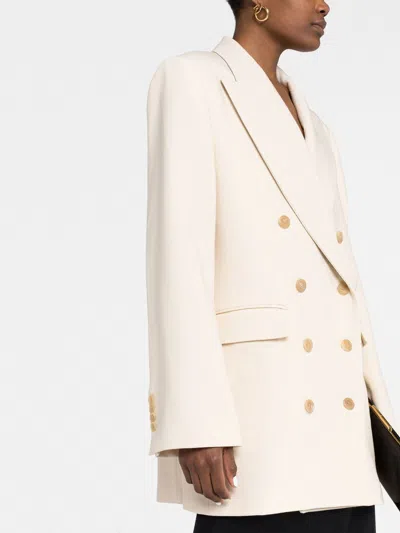 Khaite Nathan Double-breasted Blazer Jacket With Padded Shoulders In Black