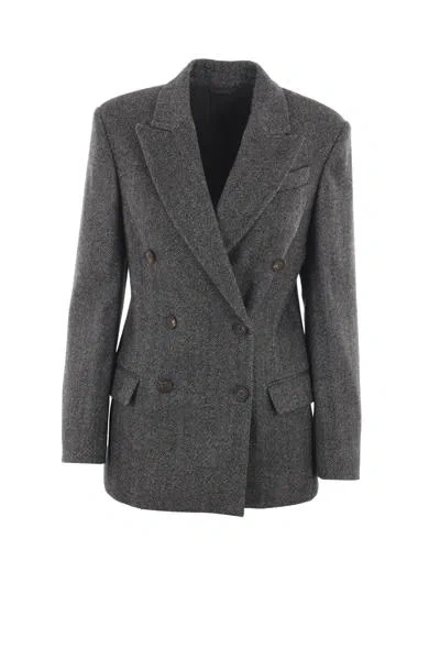 Brunello Cucinelli Women's 'chevron Wool Carded Techno Jacket' In Black+panama+grey