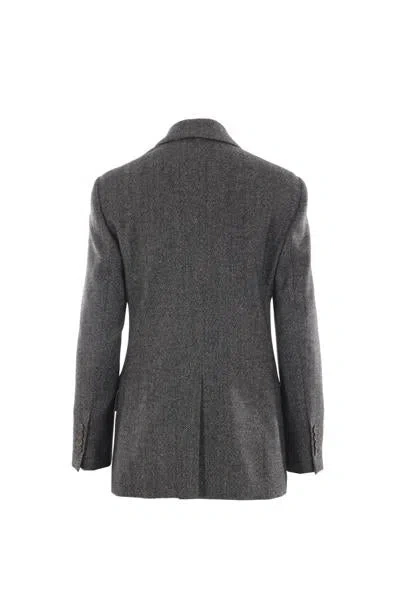 Brunello Cucinelli Women's 'chevron Wool Carded Techno Jacket' In Black+panama+grey