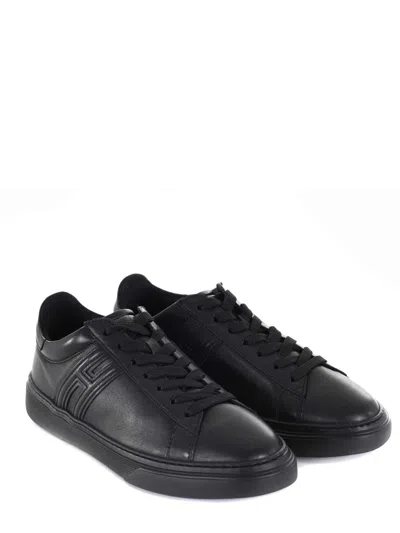 Hogan Black Leather Sneakers In Black