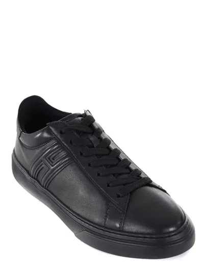 Hogan Black Leather Sneakers In Black