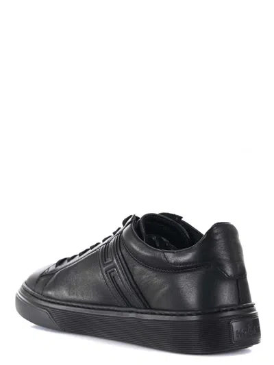 Hogan Black Leather Sneakers In Black