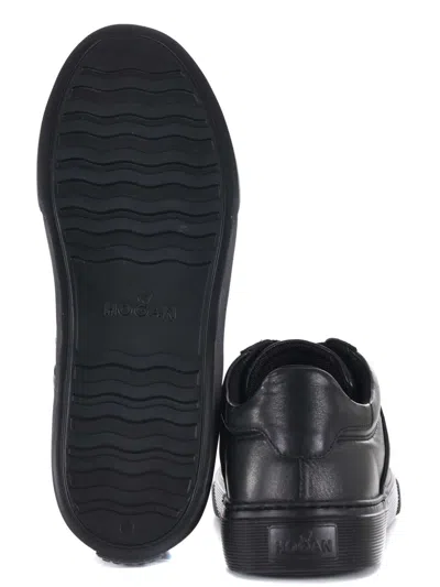 Hogan Black Leather Sneakers In Black