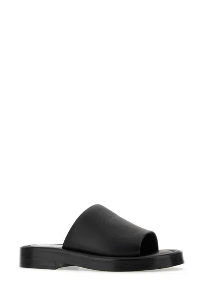 Ferragamo Crossover-strap Leather Slides In Black