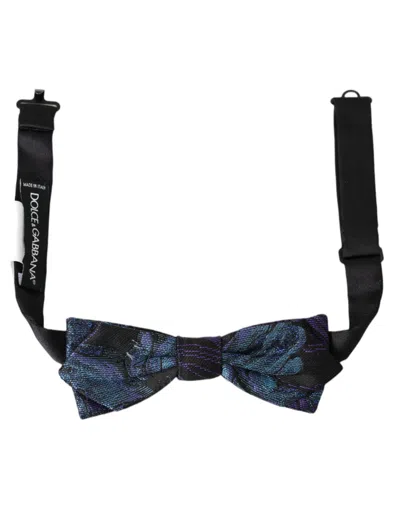 Dolce & Gabbana Black Blue Brocade Adjustable Neck Men Bow Tie In Black