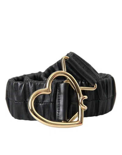 Dolce & Gabbana Black Leather Gold Heart Metal Buckle Belt In Black