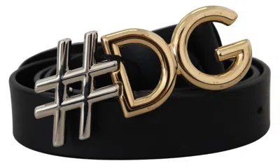 Dolce & Gabbana Leather Metal #dg Logo Buckle Women's Belt In Black