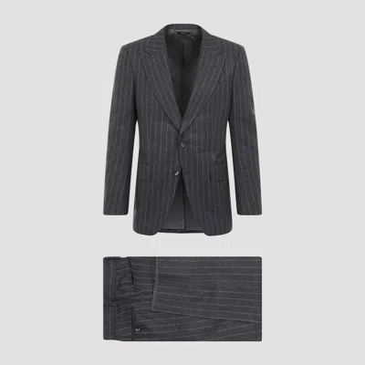 Tom Ford Shelton Fresco Stripe Wool Suit In Grey