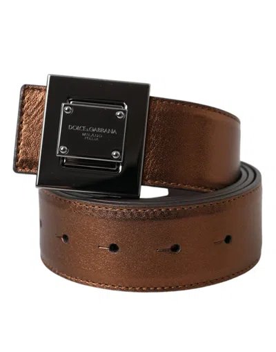 Dolce & Gabbana Metallic Bronze Leather Square Metal Buckle Belt In Bronze