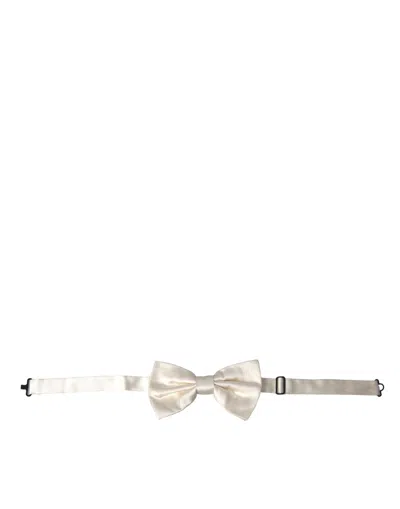 Dolce & Gabbana Off White Silk Adjustable Neck Men Bow Tie In White