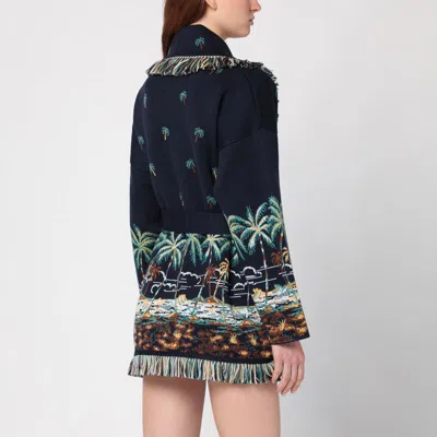 Shop Alanui Jacquard Patterned Cardigan Midnight In Blue