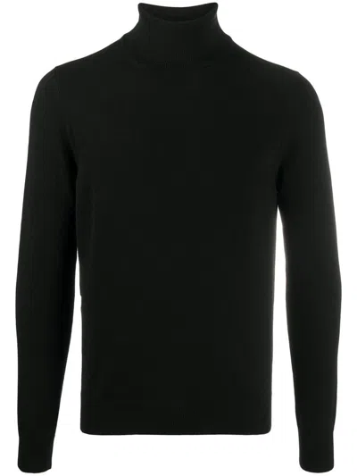 Malo Ribbed Turtleneck Knit Sweater With High Collar In Black