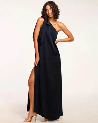 Ramy Brook Benita Sleeveless One-shoulder Gown In Navy