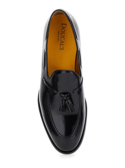Doucal's Black Slip-on Loafers With Tassel Detail In Smooth Leather Man In Black