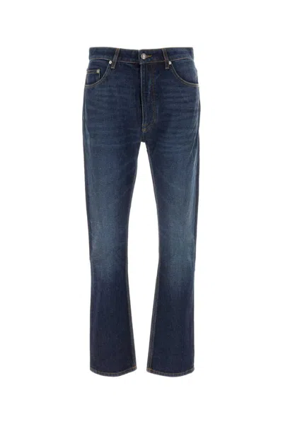 Palm Angels Belt Loops Faded Denim Trousers In Blue