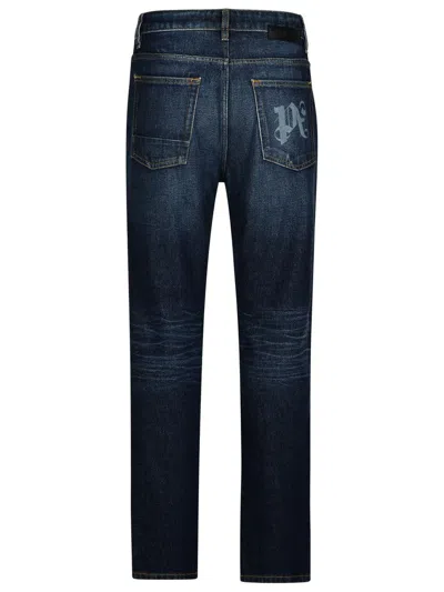 Palm Angels Belt Loops Faded Denim Trousers In Blue