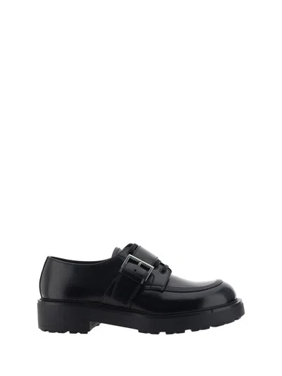 Prada Lace-up Block Heel Round Toe Shoes In Black