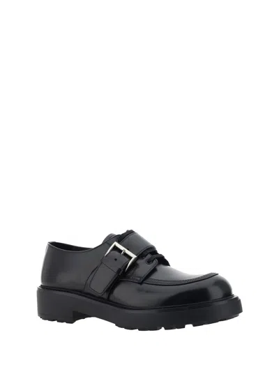 Prada Lace-up Block Heel Round Toe Shoes In Black