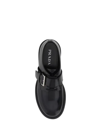 Prada Lace-up Block Heel Round Toe Shoes In Black