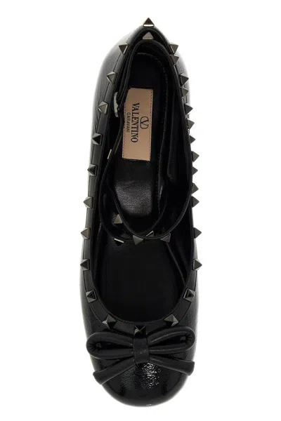 Valentino Silk Rockstud Ballet Flats In Black