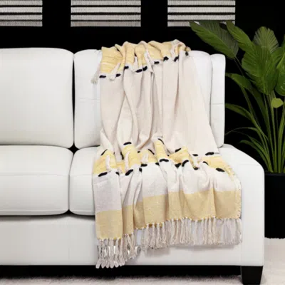 Homezia Yellow Woven Cotton Abstract Throw Blanket