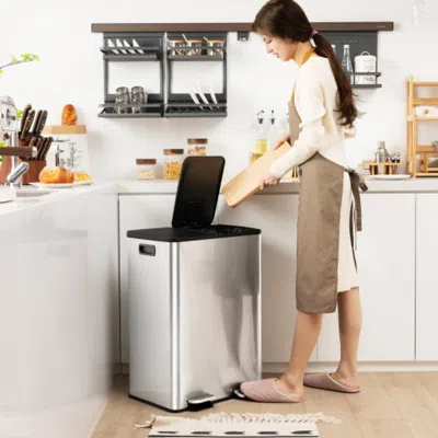 Hivvago 2 X 8 Gal Dual Compartment Trash Can-silver