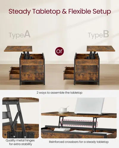 Breebe Lift Top Coffee Table With Storage Drawers, Coffee Table For Living Room With Lifting Top