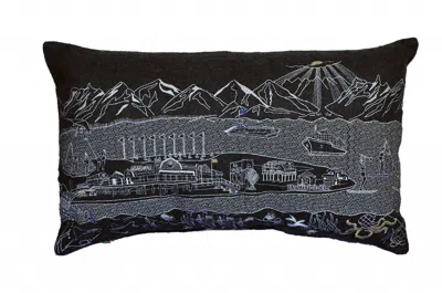 Homezia 25" Black Homer Spit Nighttime Skyline Lumbar Decorative Pillow