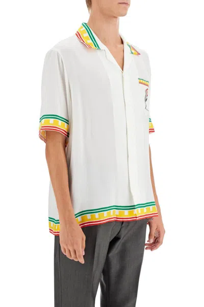 Shop Casablanca Silk Leaning Column Shirt In White