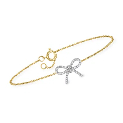 Rs Pure By Ross-simons Diamond Bow Bracelet In 14kt Yellow Gold In Silver