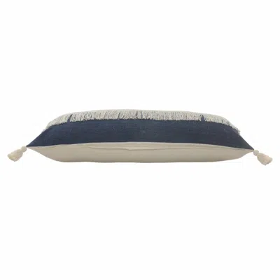Homezia 14" X 36" Denim Blue And Off-white 100% Cotton Zippered Pillow