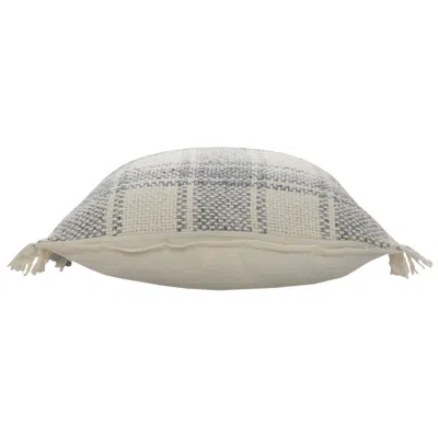 Homezia 20" X 20" White And Gray-blue Polyester Plaid Zippered Pillow